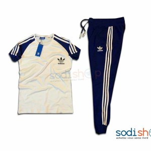 T-Shirt + Pantalon Jogging Adidas Sport - Couleur Bleu et Blanc AY00145
