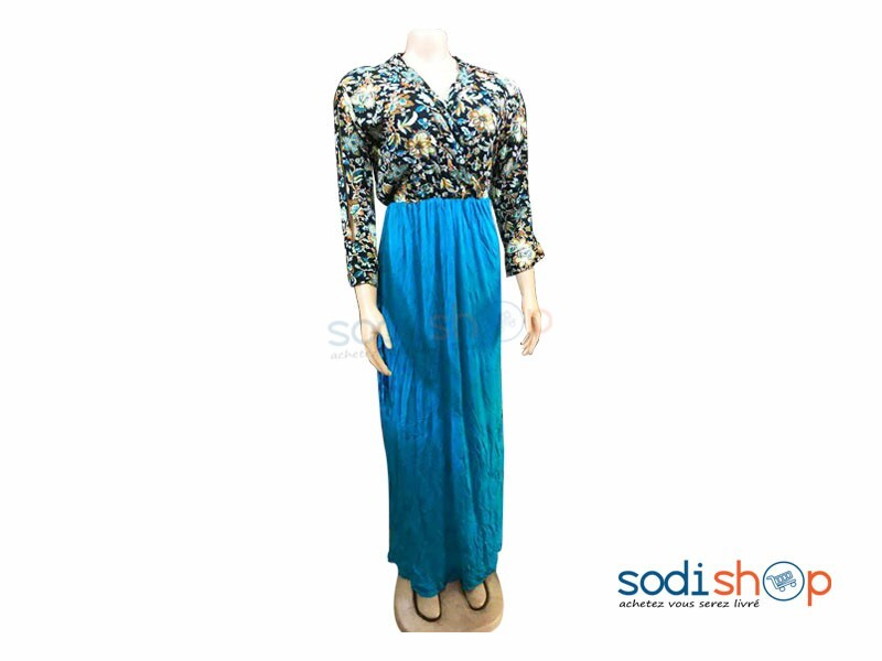 Habit Pour Femme - Robe Élégante Couleur Bleu et Jaune MKS00133