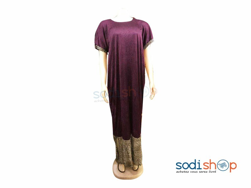 Robe Longue Imprimé Léopard - Habit Pour Femme Couleur Bordeaux et Jaune MKS00133
