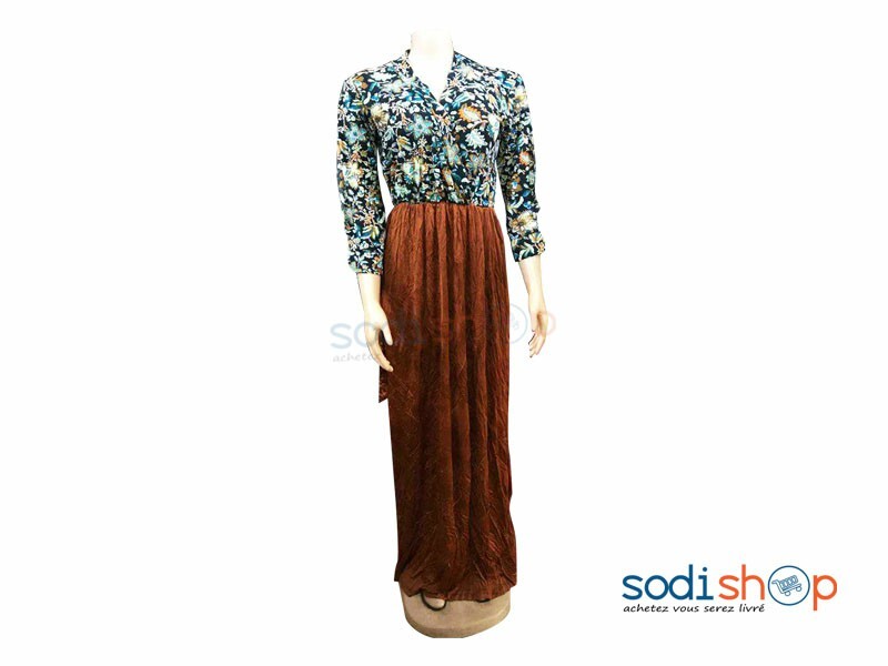 Habit Pour Femme - Robe Élégante Couleur et Marron Jaune MKS00133