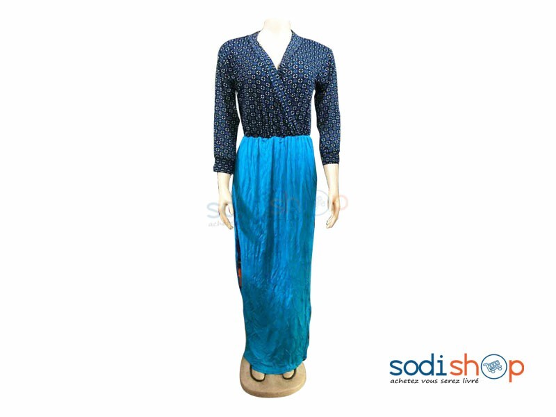 Habit Pour Femme - Robe Élégante Col Croisé Couleur Noir et Bleu MKS00133