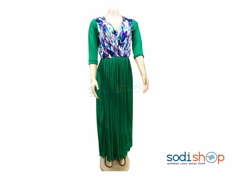 Robe Longue - Col Croisé Couleur Vert Pour Femme MKS00133