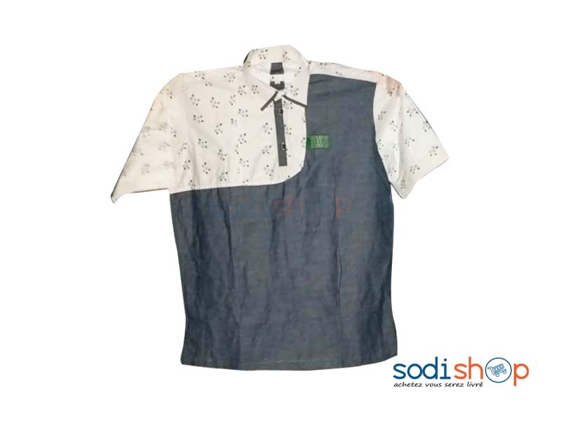 Chemise Manche Courte Pour Homme en Tissu Couleur Bleu et Blanc OD00154
