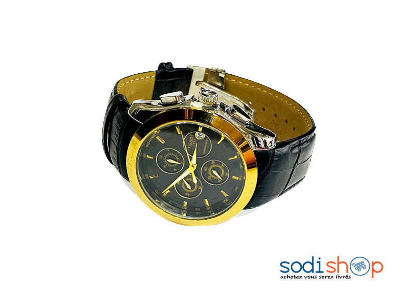 Tissot Montre Suisse Pour Homme - Indicateur de Date Bracelet en Cuir Couleur Noir et Doré -DI0026