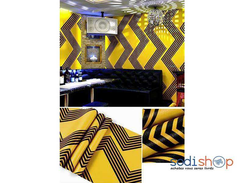 Décoration d’Interieur Papier Peint Effet Zig Zag - Couleur Jaune et Noir AK0028