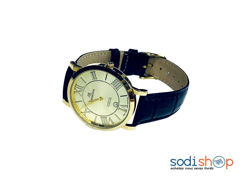 Montre Laurine Premium Collection - Bracelet en Simili Cuir Noir et Doré Pour Homme DI0026