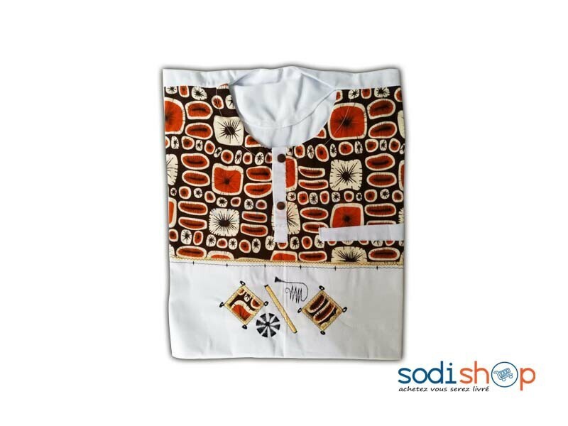 Habit Pour Homme - Chemise en Coton Motif Africain Couleur Rouge et Blanc OD00154