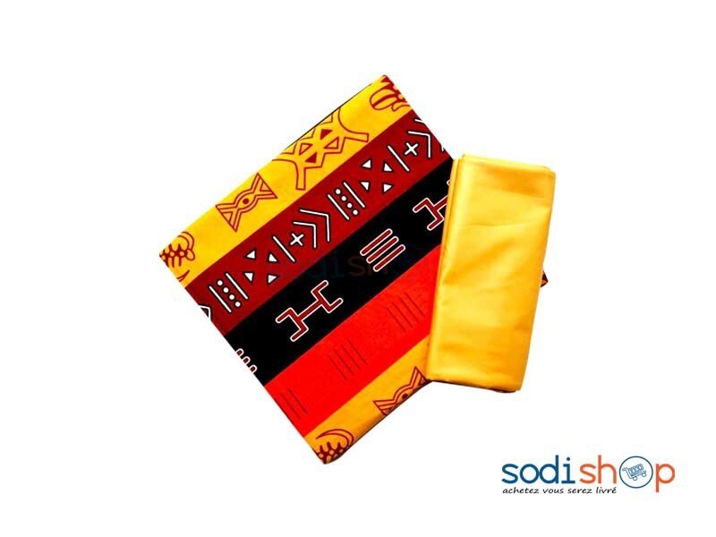 Tissu à Imprimé Bogolan - Habit Tendance Jaune et Rouge 2 Pièces MKS00133