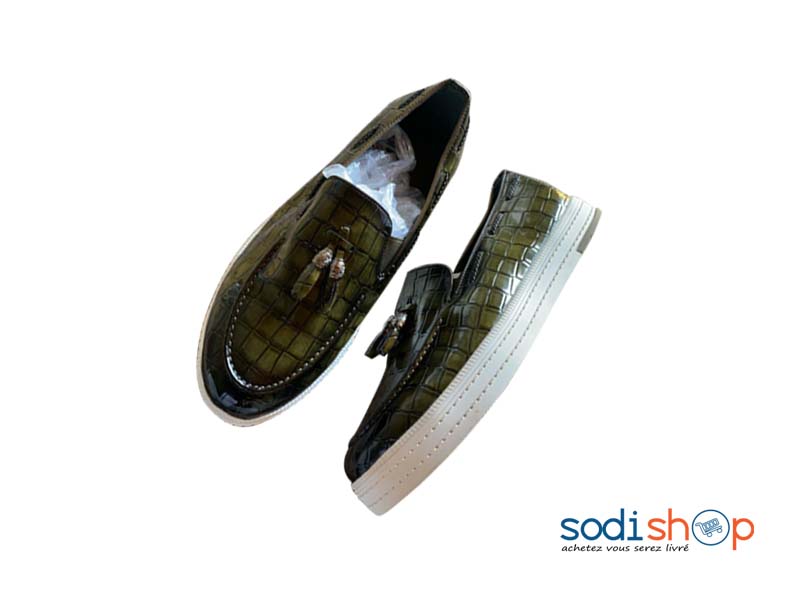 Chaussures Pour Homme - Mocassins Tendance Couleur Vert et Blanc KO00124