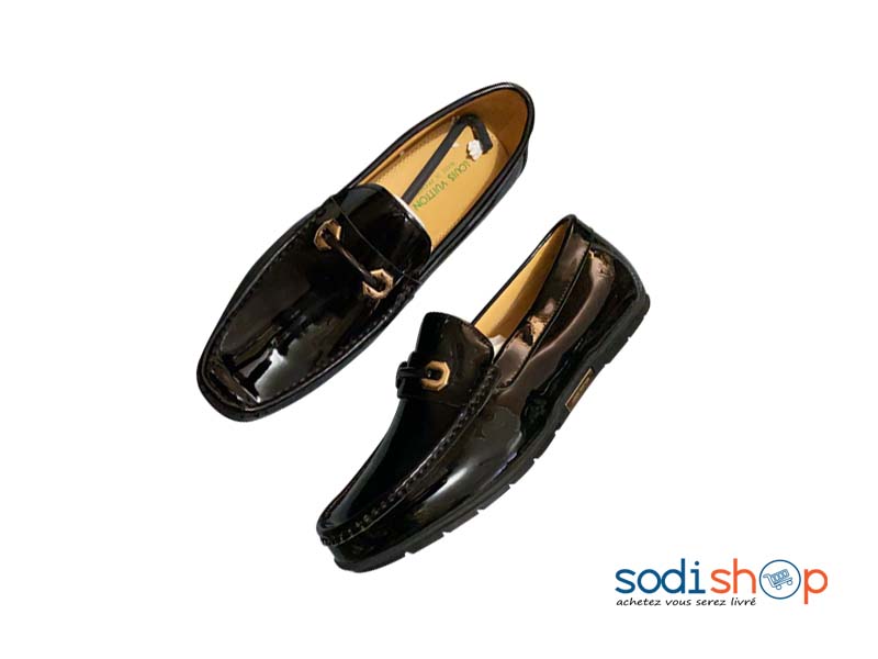 Chaussure Lui Vuitton Haute Qualité – Class Pour Garçon En Cuir – Noir KO00124