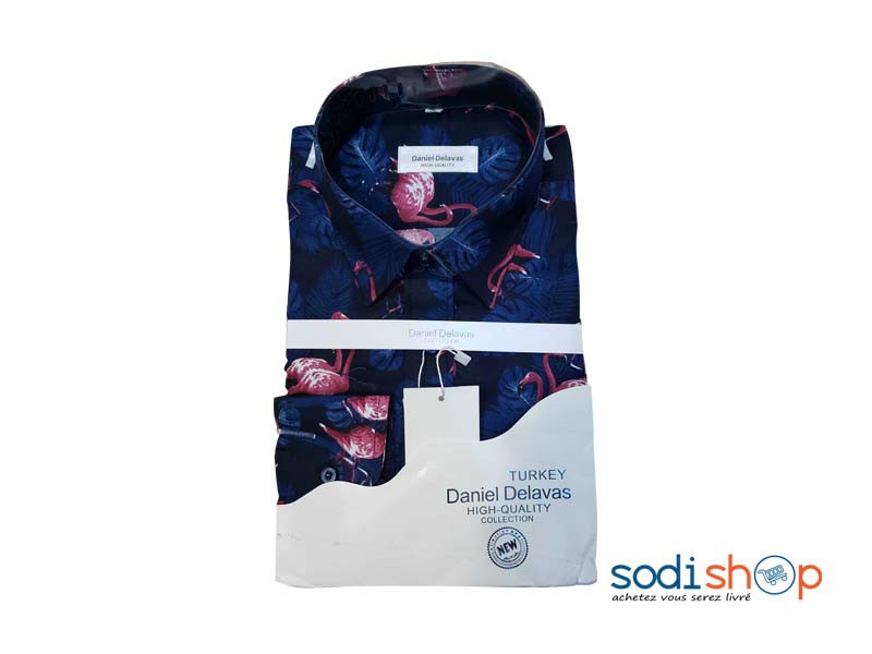 Daniel Delavas Chemise Pour Homme – Imprimé Floral Couleur Bleu et Rouge GJ0058