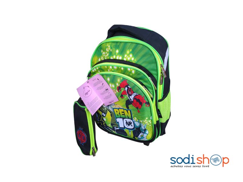 Sac à Dos Ben 10 + Pochette - Couleur Vert et Noir Haute Qualité Pour Enfant DM00157