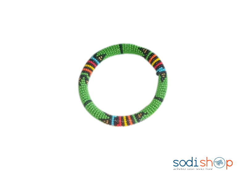 Bracelet Perlé Type Africain - Conception Elegante Vert et Noir Pour Femme LR00156
