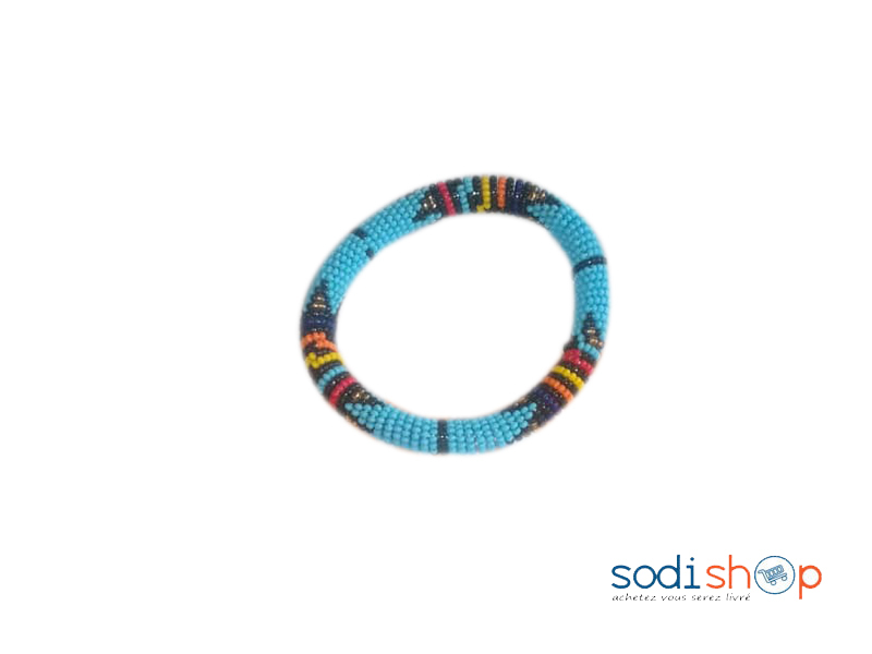Bracelet Perlé Type Africain - Conception Élégante Bleu et Noir LR00156