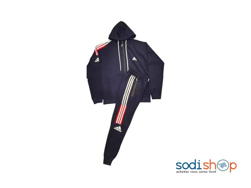 Sweat à Capuche + Pantalon Jogging Adidas - Survêtement en Coton Couleur Bleu Foncé BK0096