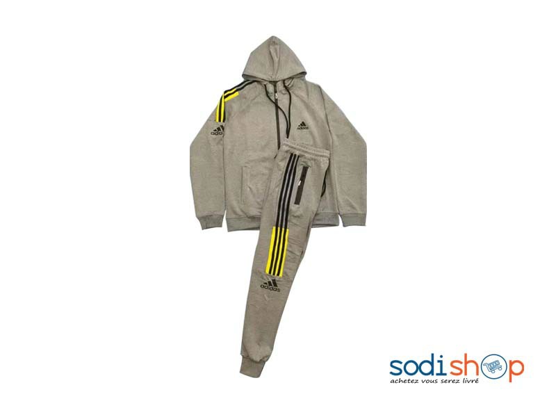 Sweat à Capuche + Pantalon Jogging Adidas - Survêtement en Coton Couleur Gris BK0096
