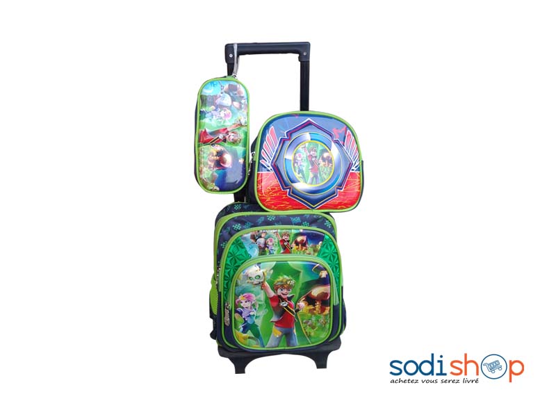 Sac à Dos Pour Écolier avec Poignée Télescopique 3 Pièces - Couleur Vert DM00157