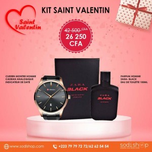 Kit Saint Valentin - Montre Curren Noir + Parfum Zara Black - Cadeau Pour Homme SODI00