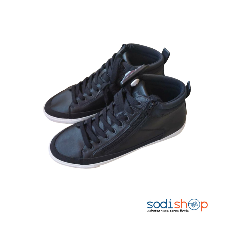 Baskets Originales - Chaussures Montantes en Cuir Couleur Noir UN0079