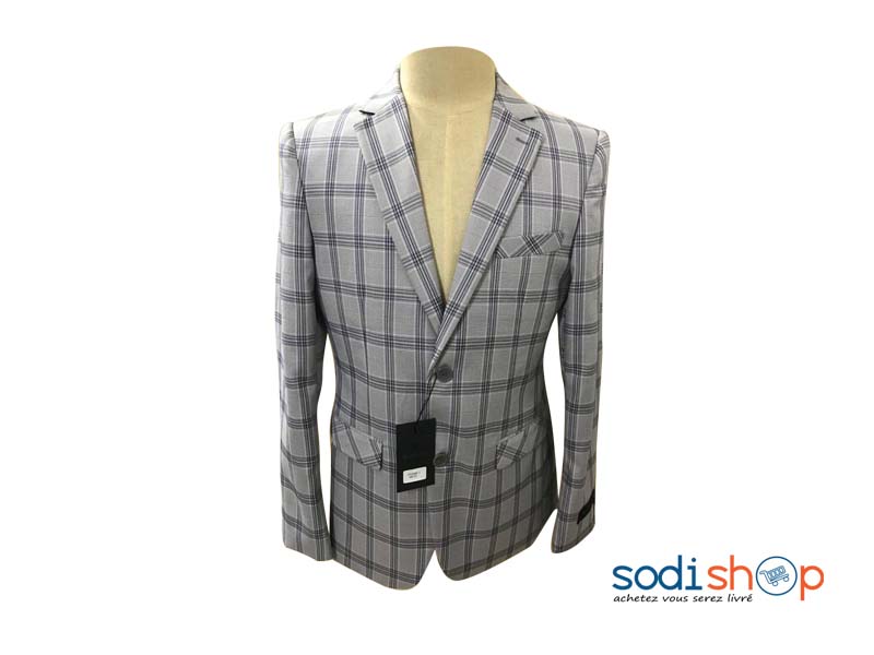 Blazer Gris Imprimé à Carreaux - Veste Pour Homme BK0096