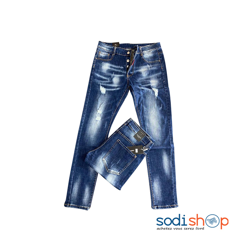 Jeans Bleu Effet Délavé - Haute Qualité Pour Homme BK0096