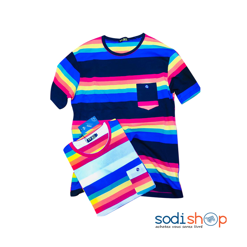 T-Shirt à Rayure Multicolore - Manches Courtes Haute Qualité BK0096