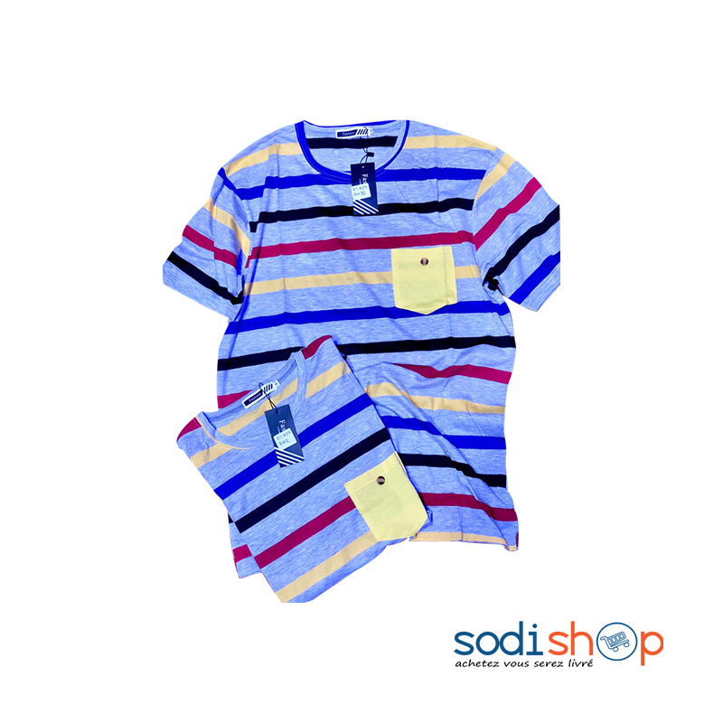 T-Shirt à Rayure - Couleur Bleu Col Rond BK0096