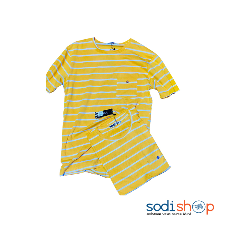 T-Shirt Classique Motif Rayé - Couleur Jaune Habit en Coton BK0096