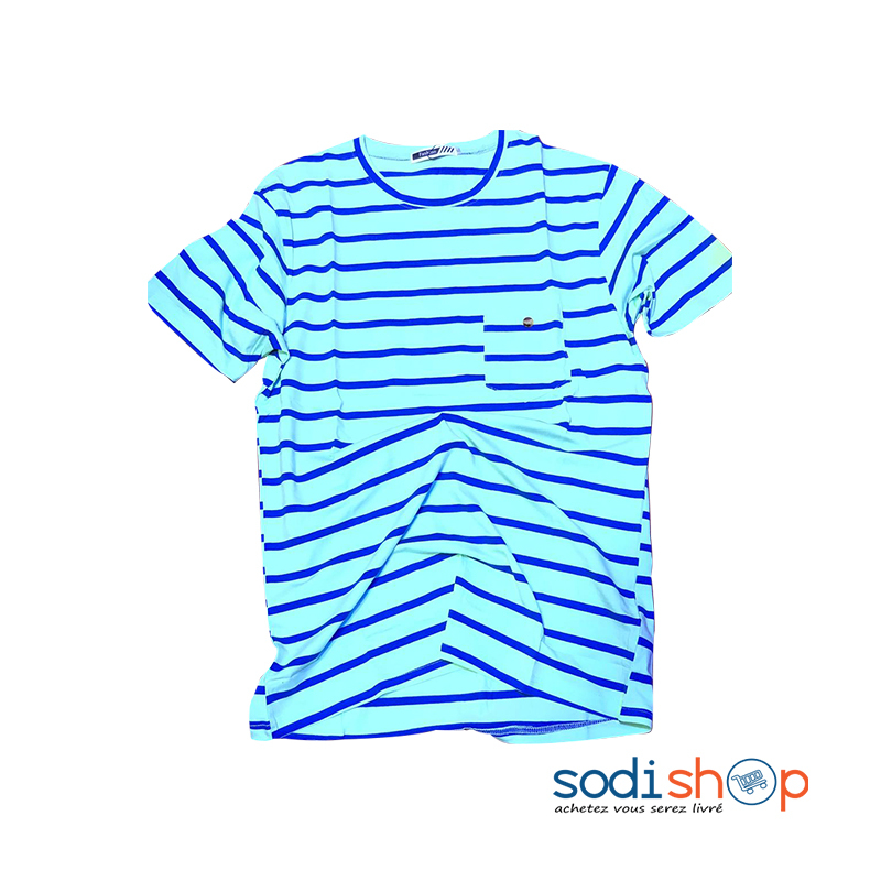T-Shirt Classique Motif Rayé - Couleur Bleu Habit en Coton BK0096