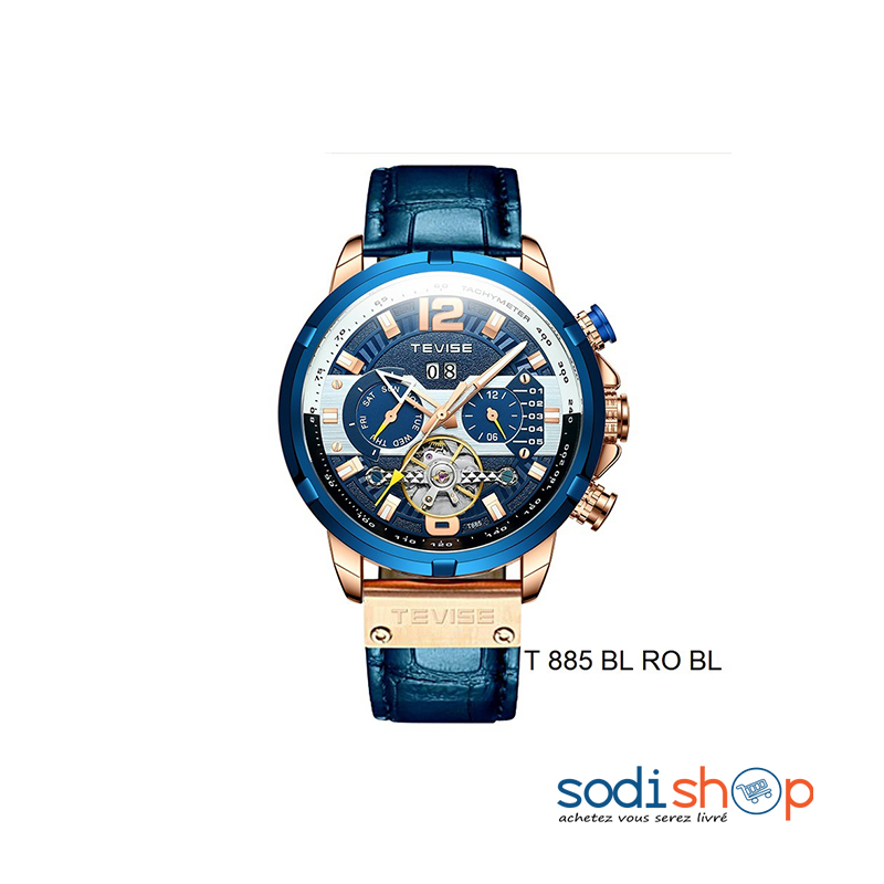 Tevise T-885F - Montre Sport Style Luxueux avec Indicateur de Date Couleur Bleu DUB0101