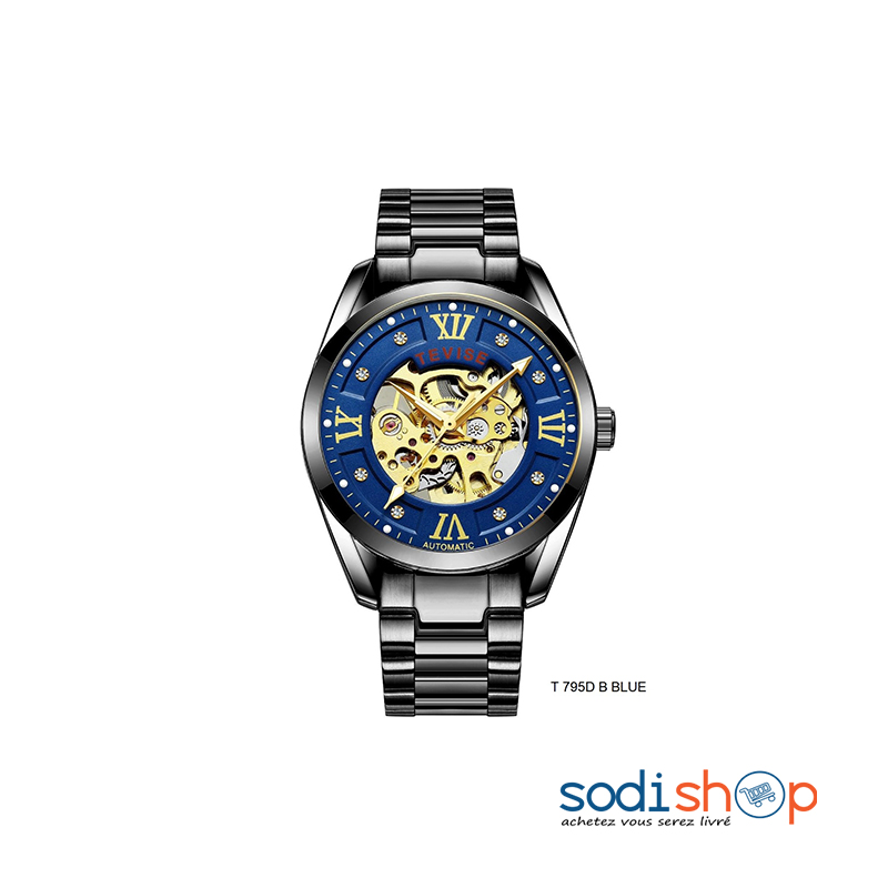 Montre Automatique Tevise T-795D - Style Luxueux Couleur Gris et Bleu Pour Homme DUB0101