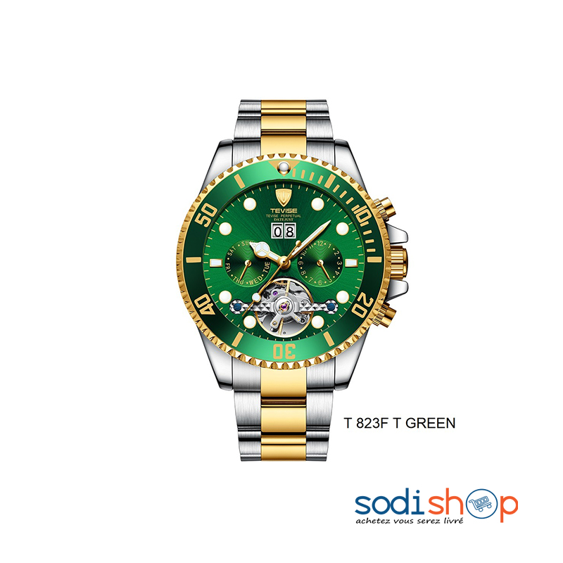 Montre Automatique Sport Tevise T-823F - Indicateur de Date Couleur Argent et Bleu DUB0101 – Image 2
