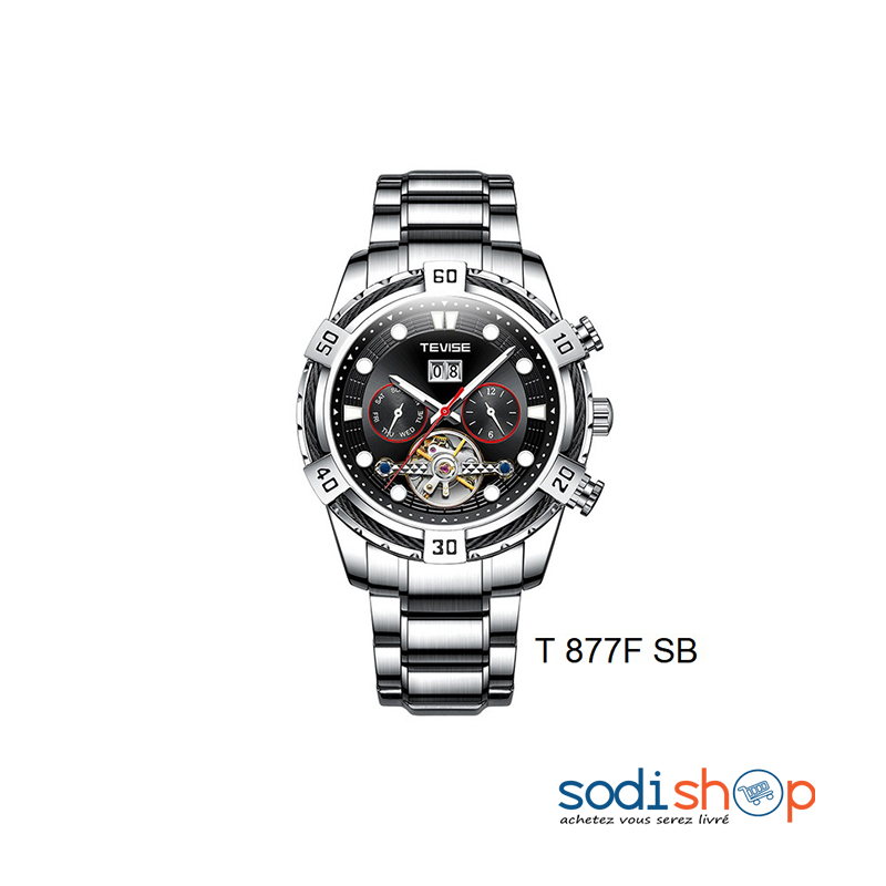 Montre Automatique Sport Tevise T-877F - Style Luxueux Couleur Noir et Doré Pour Homme DUB0101 – Image 2