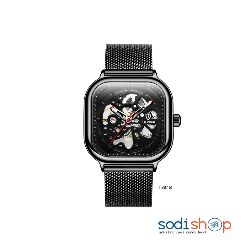 Montre Tevise T-887 - Conception Moderne Couleur Noir DUB0101