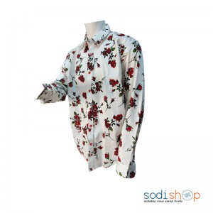 Chemise Pour Homme en Coton - Imprimé Floral Rouge et Blanc AM00168