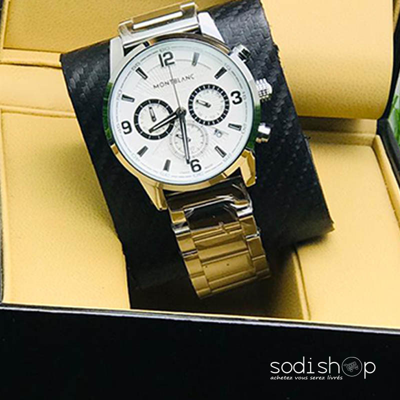 Montre Montblanc Bracelet à Maillons Pour Homme - Argent et Blanc DIA00169
