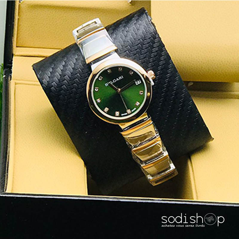 Montre BVLGARI Accessoire de Luxe Pour Femme Couleur Doré et Vert DIA00169