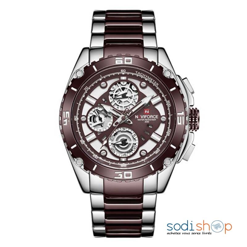 Montre Naviforce 9179 Pour Homme - Cadran Analogique Marron et Argent DIA00169