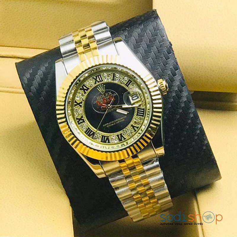 Montre Rolex Style Luxueux Cadran Chiffré - Argent et Doré Pour Homme DIA00169