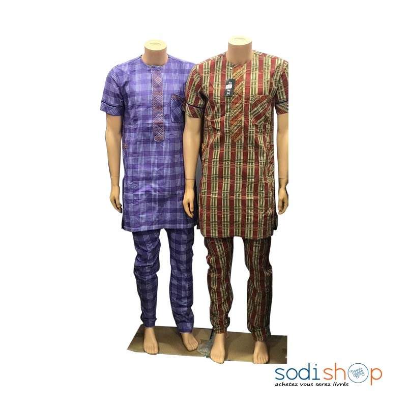 Vêtement Pour Homme Tissu Élégant - Boubou 2 Pièces Couleur Assorti Violet et Marron BTI00171