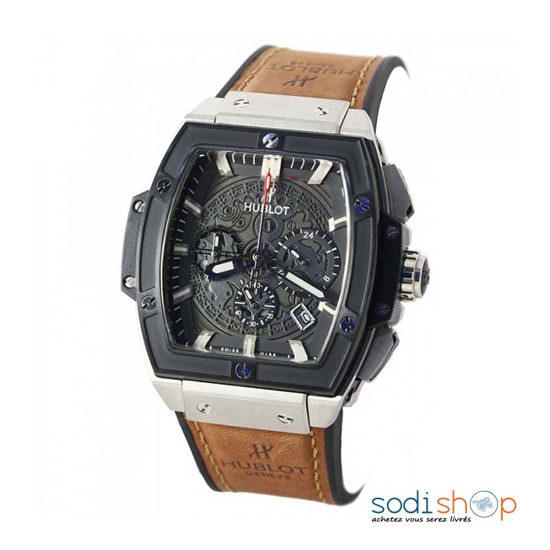 Montre Hublot Genève Originale Pour Homme - Bracelet en Cuir Marron et Argent DIA00169 – Image 2