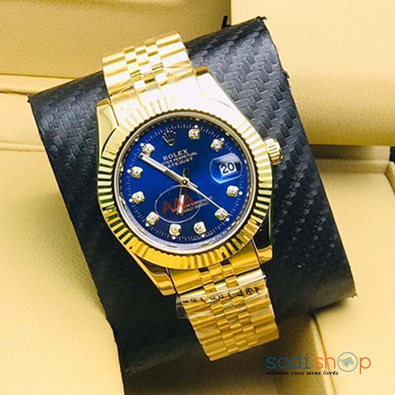 Montre Rolex Oyster Perpetual Datejust Bleu et Doré - Style Luxueux Pour Homme DIA00169