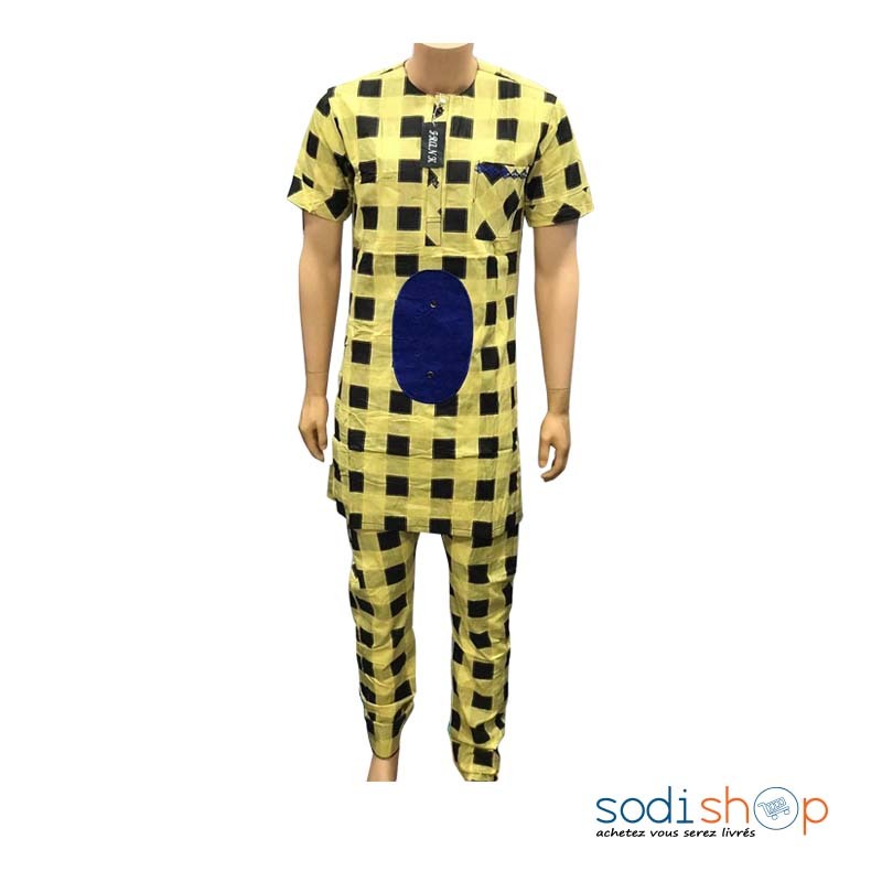 Complet Boubou - Tissu en Coton Habit Pour Homme Couleur Jaune BTI00171