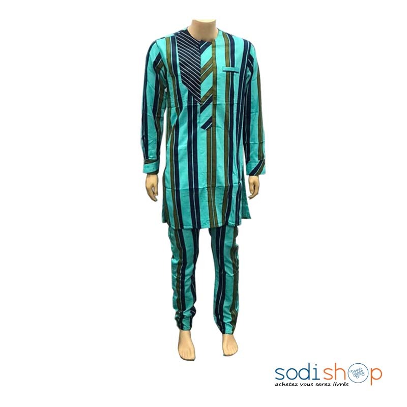 Complet Boubou - Tissu en Coton Habit Pour Homme Couleur Vert BTI00171