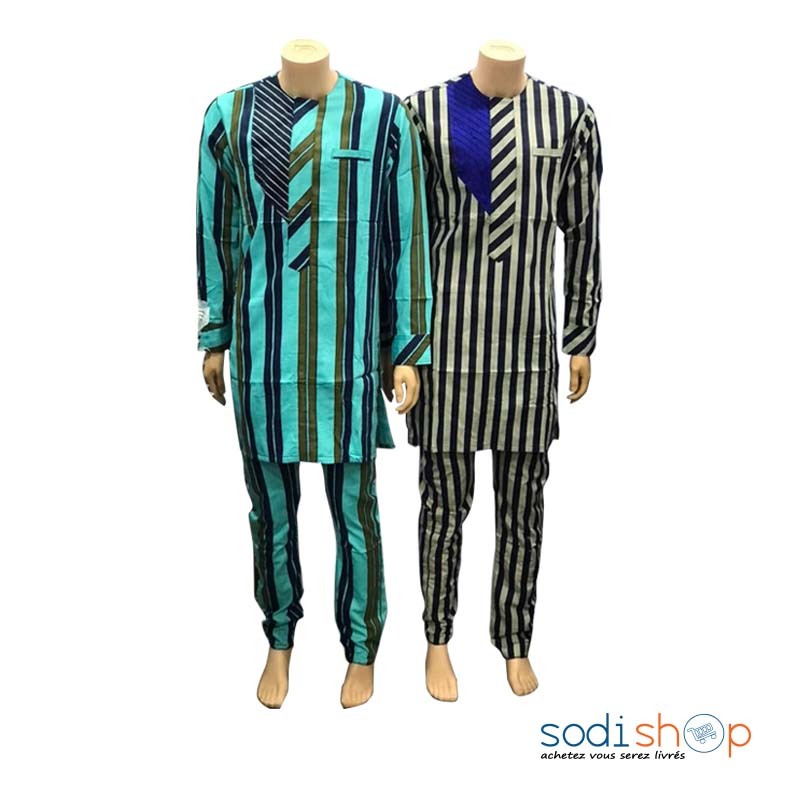 Complet Boubou - Tissu en Coton Habit Pour Homme Couleur Vert BTI00171 – Image 3