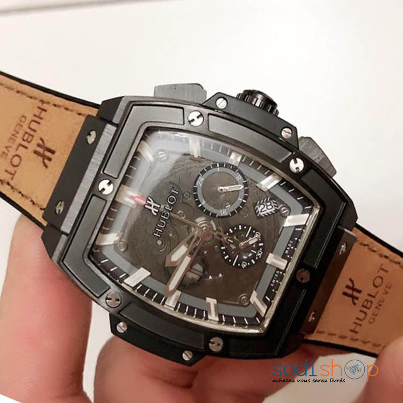 Montre Hublot Genève Originale Pour Homme - Bracelet en Cuir Marron et Argent DIA00169 – Image 8