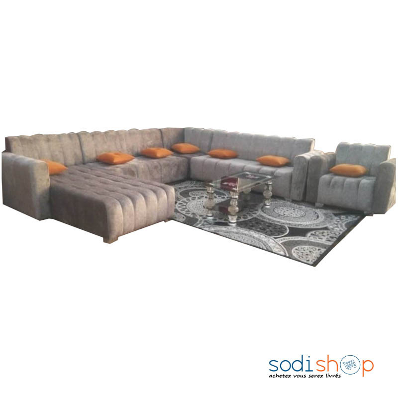 Fauteuils Marocains Salon 7 Places Haut de Gamme + Tapis Turque et Table en Verre TRQ00175