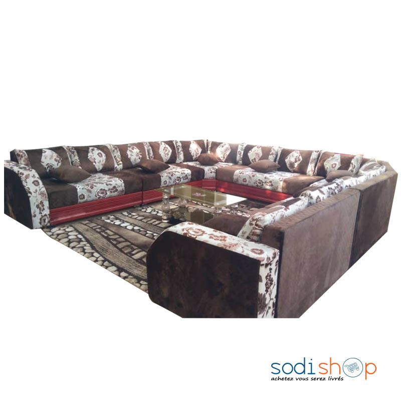 Salon Complet Fauteuils Marocains 14 Places + Tapis Turque et Table Vitrée Haut de Gamme TRQ00175