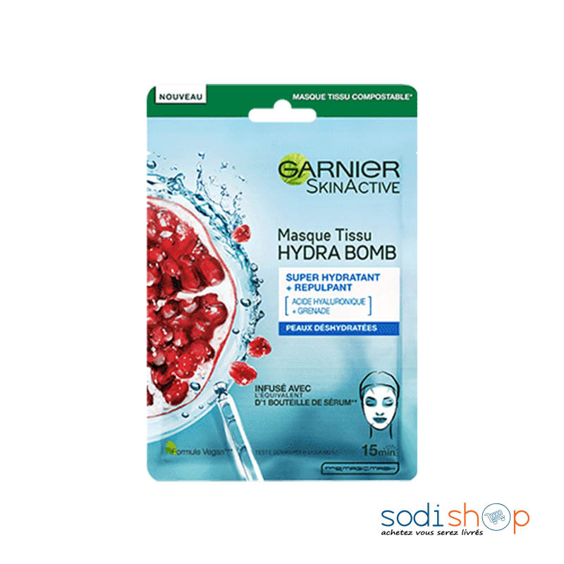 Garnier - Skin Active - Hydrabomb Masque Tissu à la Grenade Hydratant/Repulpant Peaux Déshydratées - BLD00171