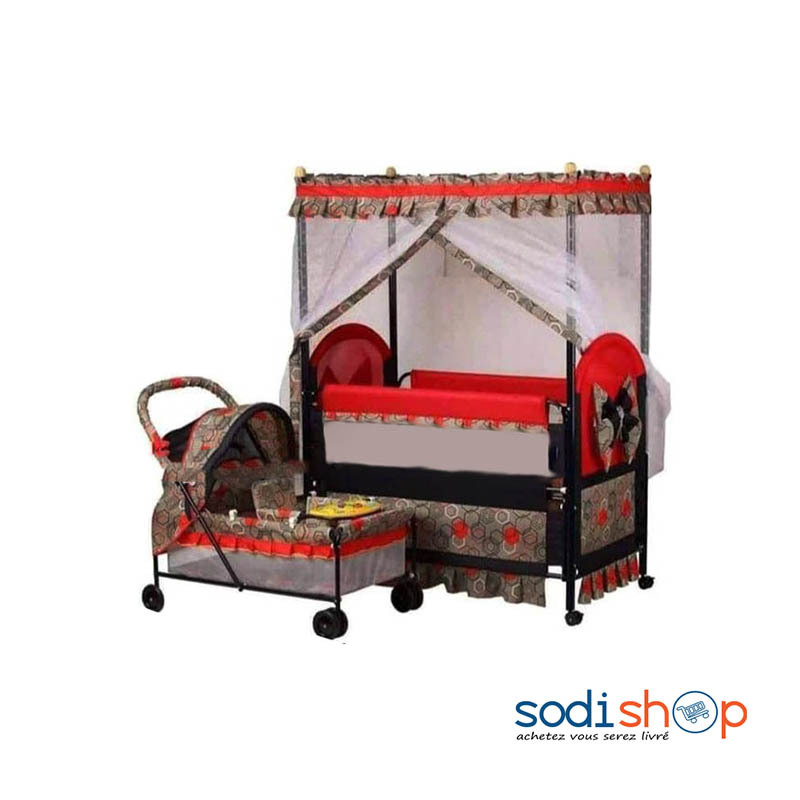 Lit bébé 2 en 1- berceau nouveau-né - poussette avec roue, moustiquaire - MDD00182